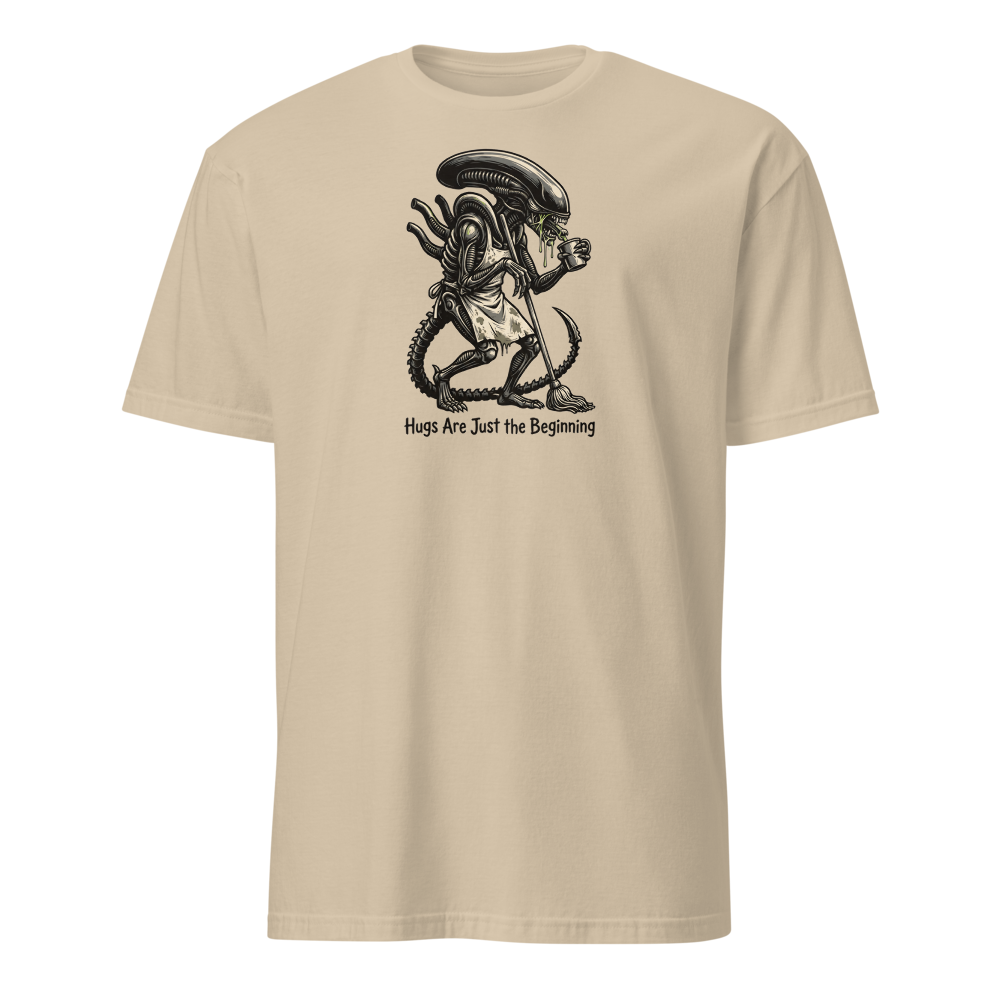 Night Shift Janitor Space Monster Coffee Break Tee — sand front view