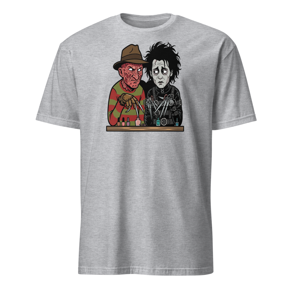 Bladed Villains Nail Salon Side-Eye Horror Tee — Men's Basic Tee — sport grey front view