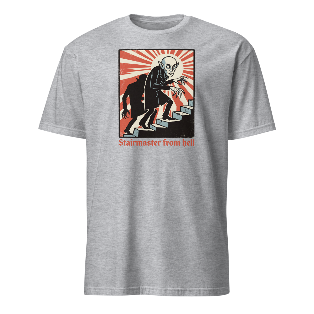 Stairmaster From Hell Vintage Vampire Horror Tee — Men's Basic Tee — sport grey front view