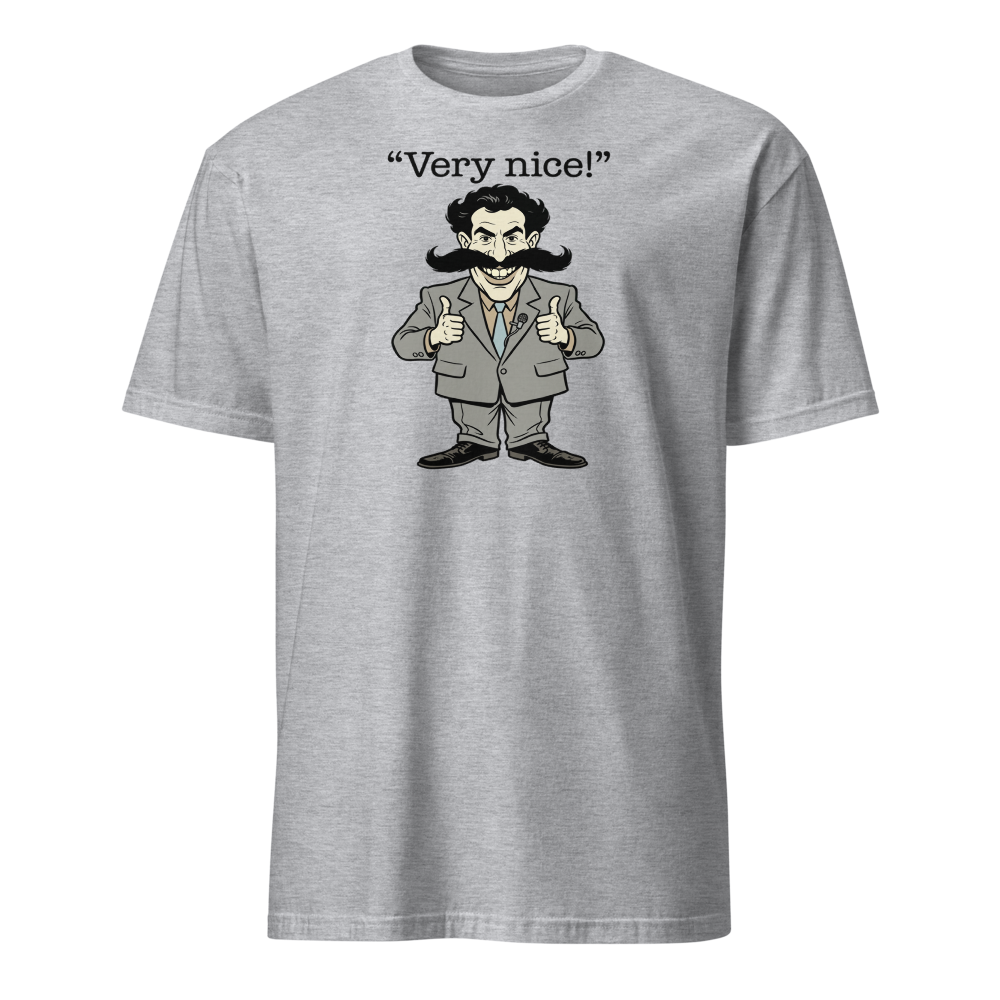 Very Nice Mustache Reporter Thumbs Up Comedy Tee — Men's Basic Tee — sport grey front view