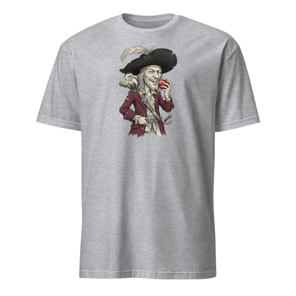Rogue Pirate Captain Sketch Caricature Tee — Men's Basic Tee — sport grey front view