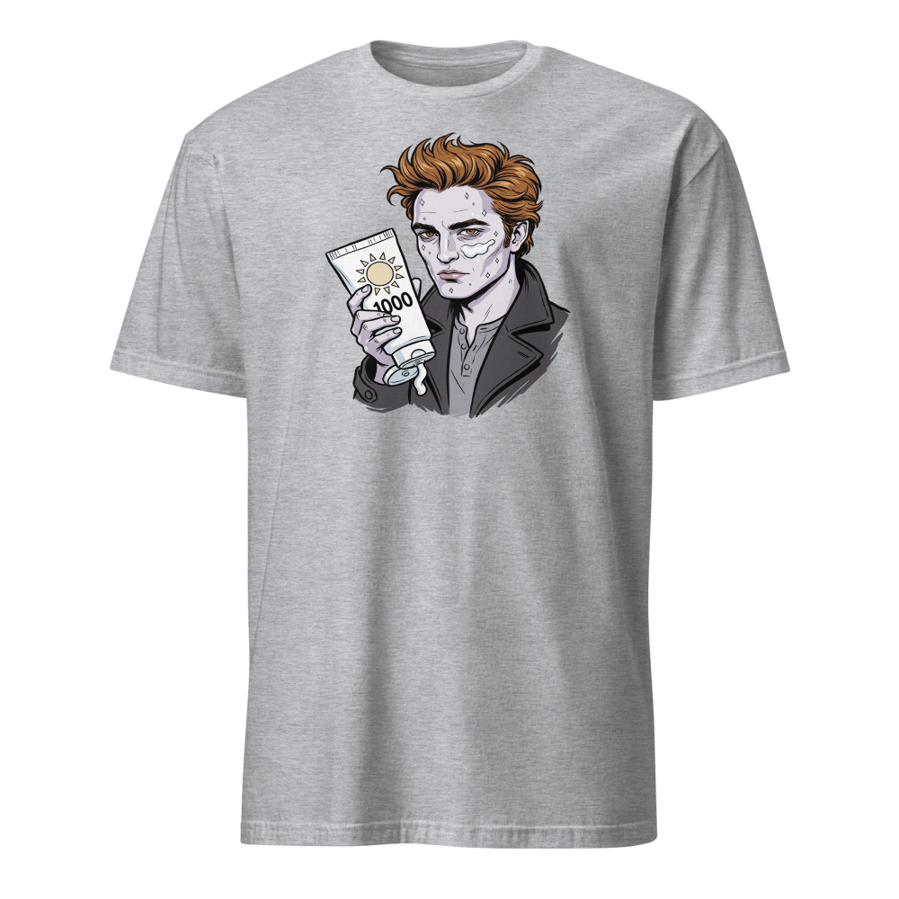 Sparkling Vampire SPF 1000 Sunscreen Parody Tee — Men's Basic Tee — sport grey front view