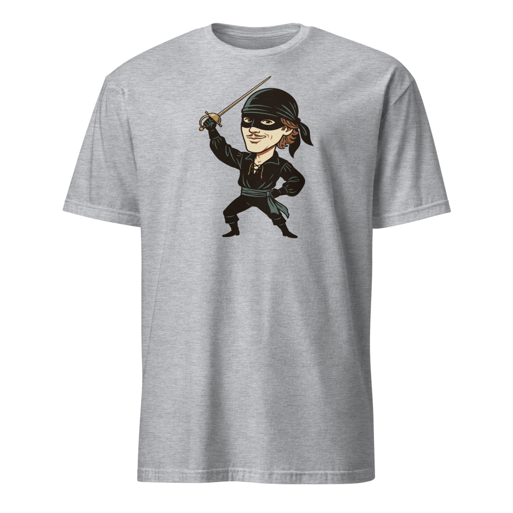 Masked Swashbuckler Vintage Pirate Poster Tee — Men's Basic Tee — sport grey front view