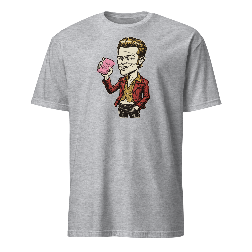 Soap-Pushing Anarchist Punk Caricature Tee — Men's Basic Tee — sport grey front view