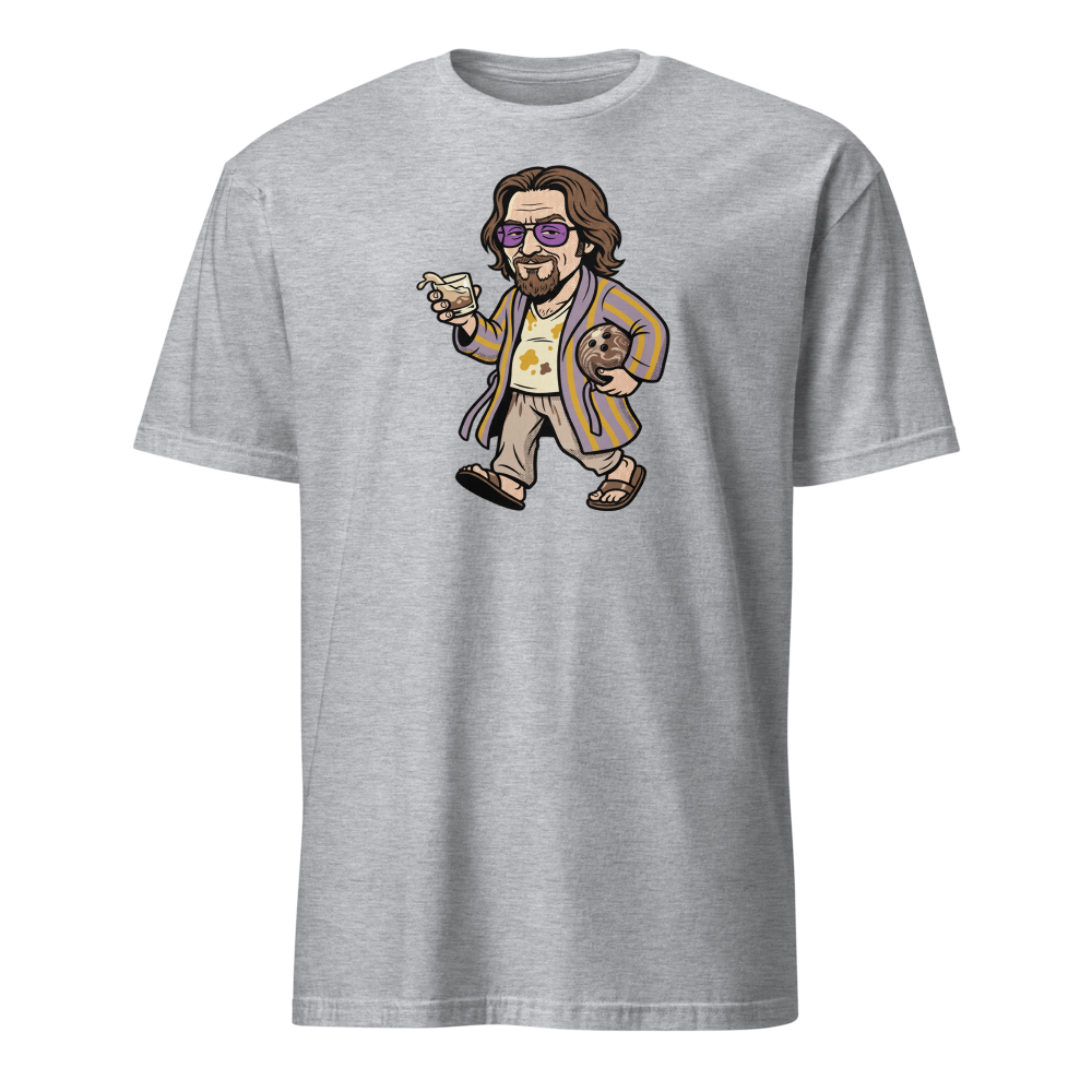 Slacker Bowling Bathrobe White Russian Pop Art Tee — Men's Basic Tee — sport grey front view