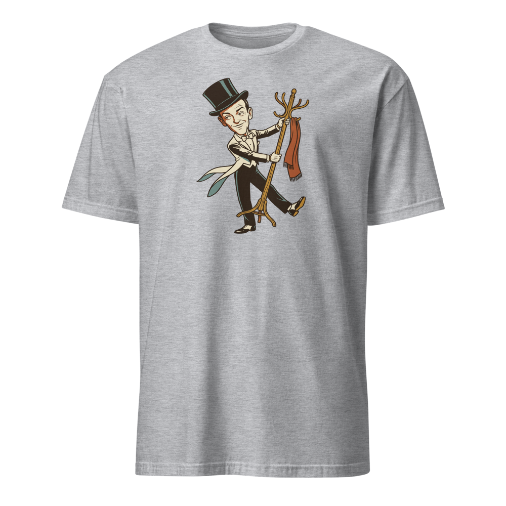 Top Hat and Tails Dancing Coat Rack Vintage Tee — sport grey front view