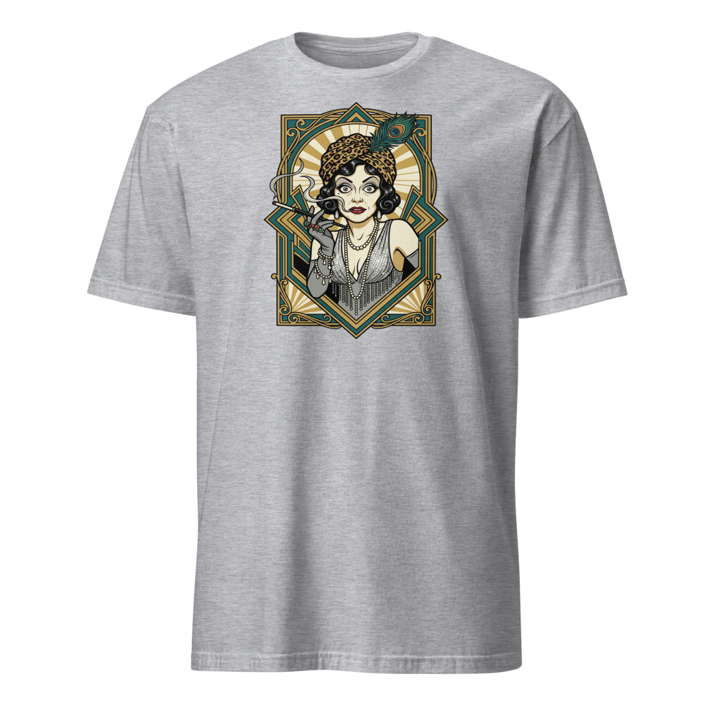Silent Film Diva Art Deco Jazz Age Glamour Tee — sport grey front view