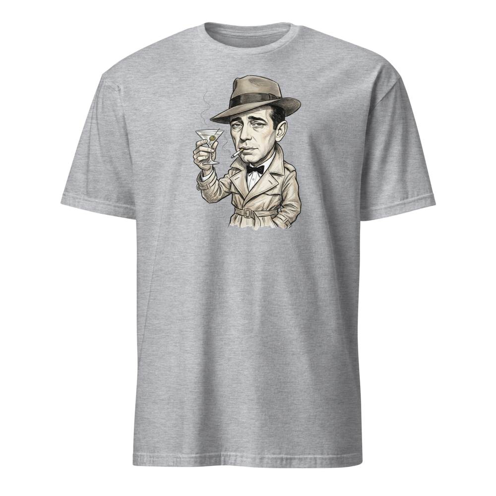 Lonely Barfly Noir Martini Toast Pencil Sketch Tee — sport grey front view