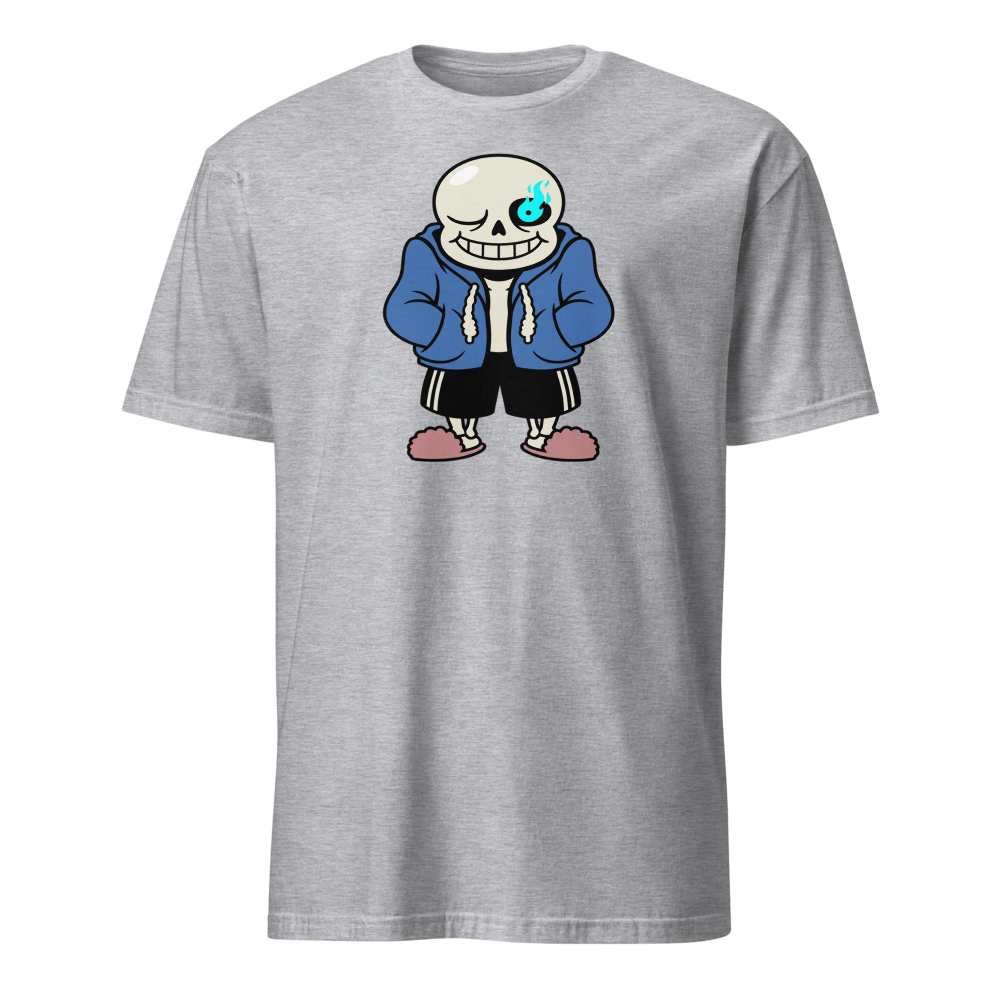 Lazy Skeleton Blue Hoodie Indie RPG Tee — sport grey front view