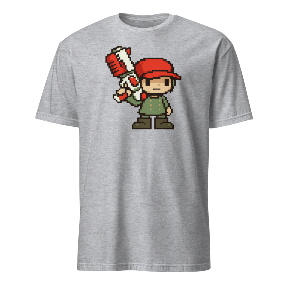 Silent Pixel Hero Oversized Blaster Retro Tee — sport grey front view