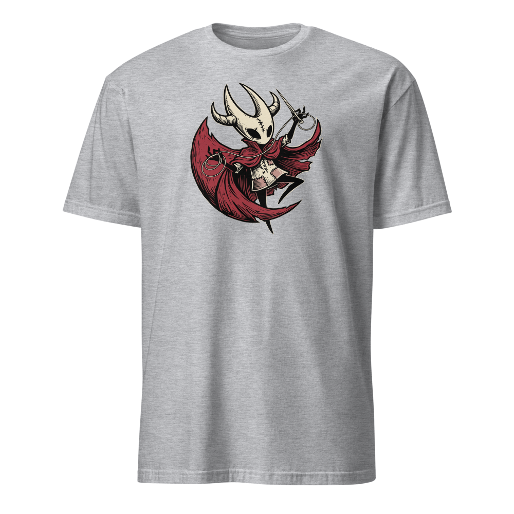 Needle Duelist Bug Warrior Linocut Tee — sport grey front view