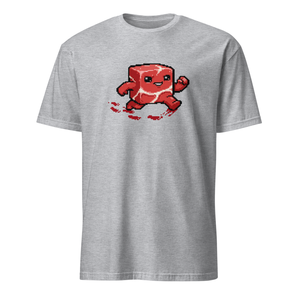 Running Meat Cube 16-Bit Pixel Platformer Tee — sport grey front view