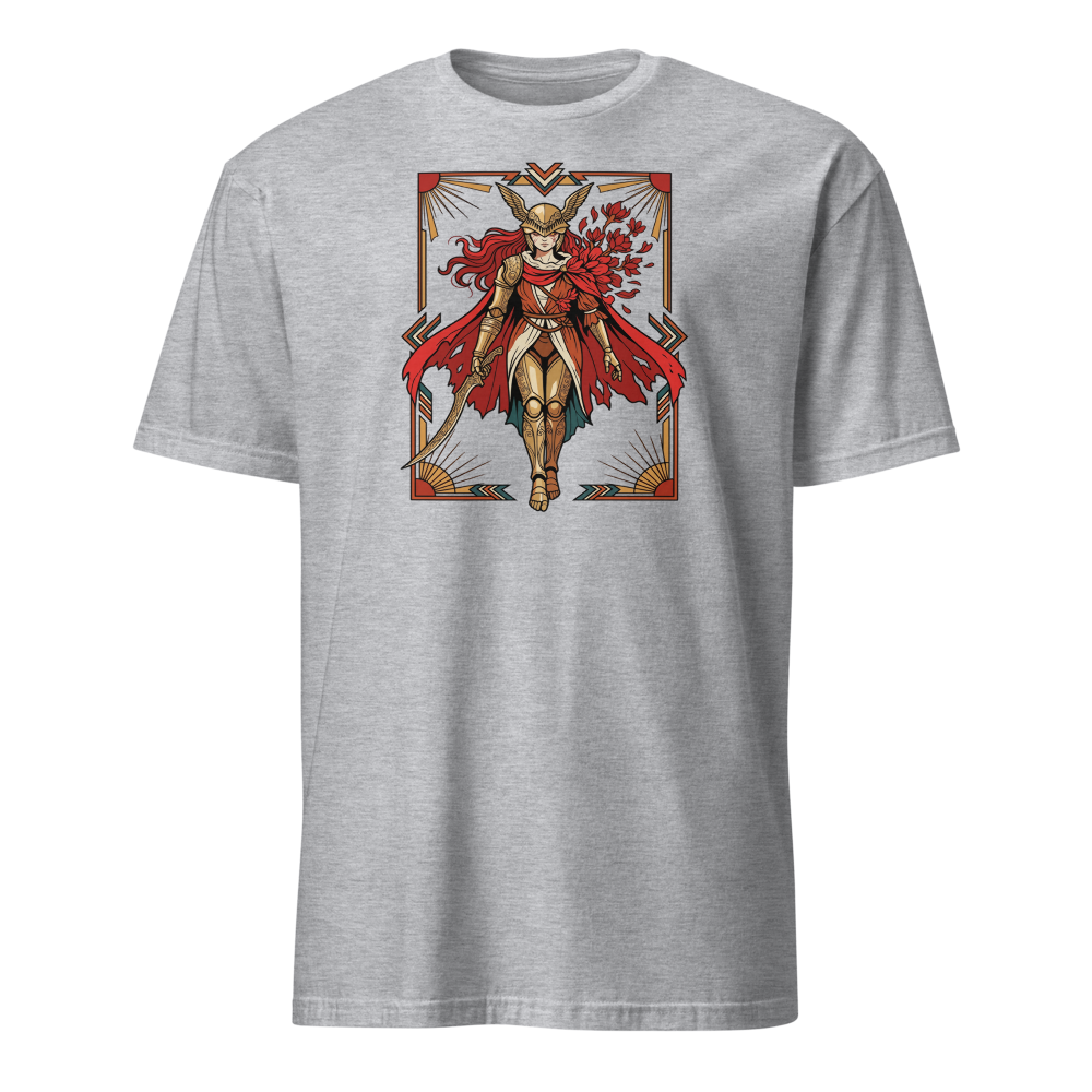 Deco Valkyrie Scarlet Bloom Knight Graphic T-Shirt — sport grey front view