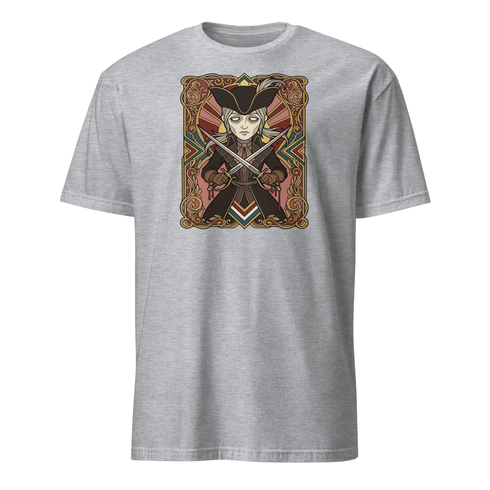 Clocktower Hunter Twin Blades Deco Duel Tee — sport grey front view