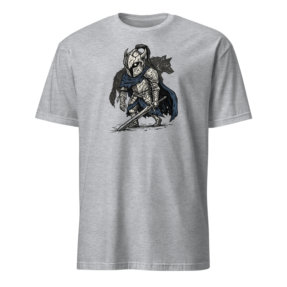 Broken Knight Abysswalker Blackwork Linocut Tee — sport grey front view