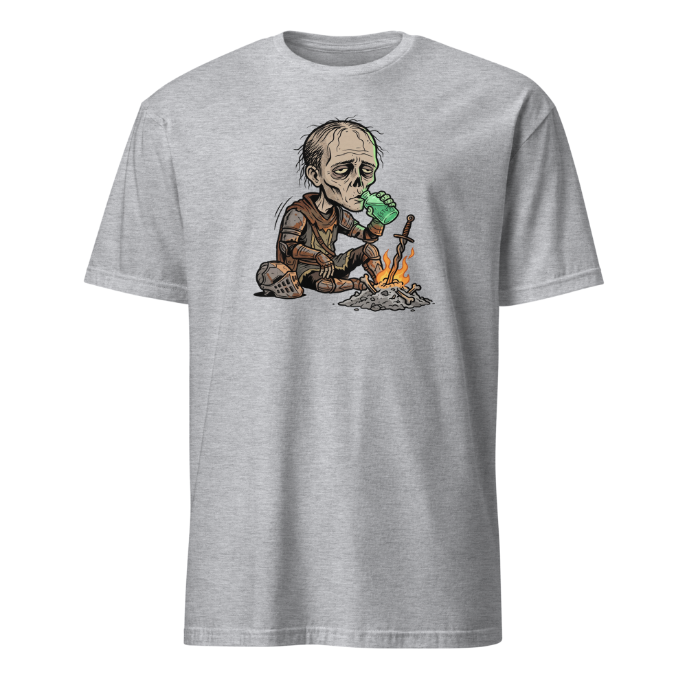 Hollow Knight Bonfire Estus Coffee Soulslike Parody Tee — sport grey front view