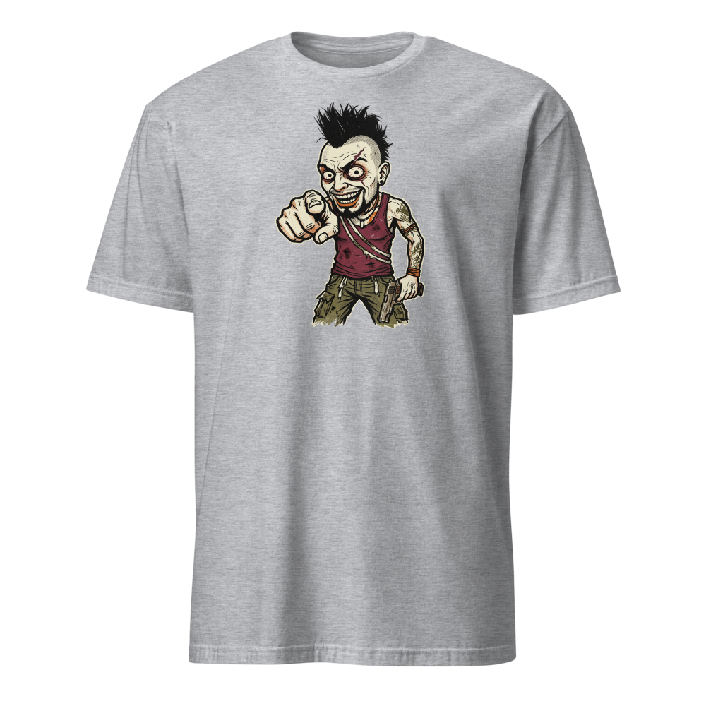 Unhinged Jungle Warlord Punk Caricature Tee — sport grey front view