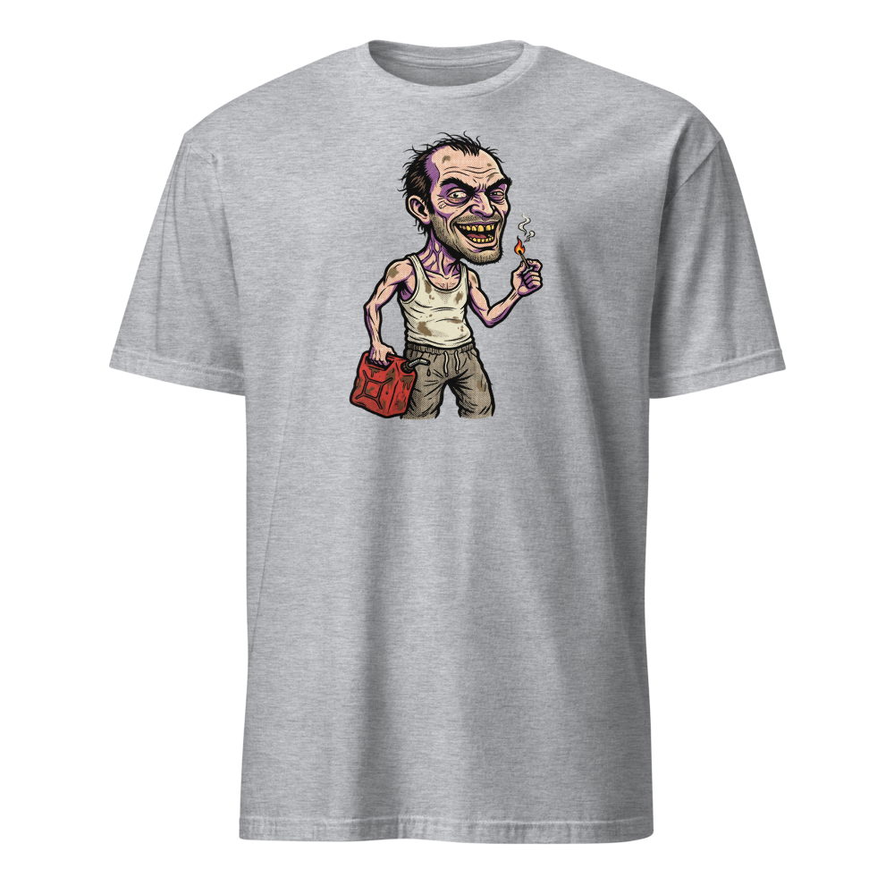 Feral Arsonist Halftone Pop Art Graphic Tee — sport grey front view