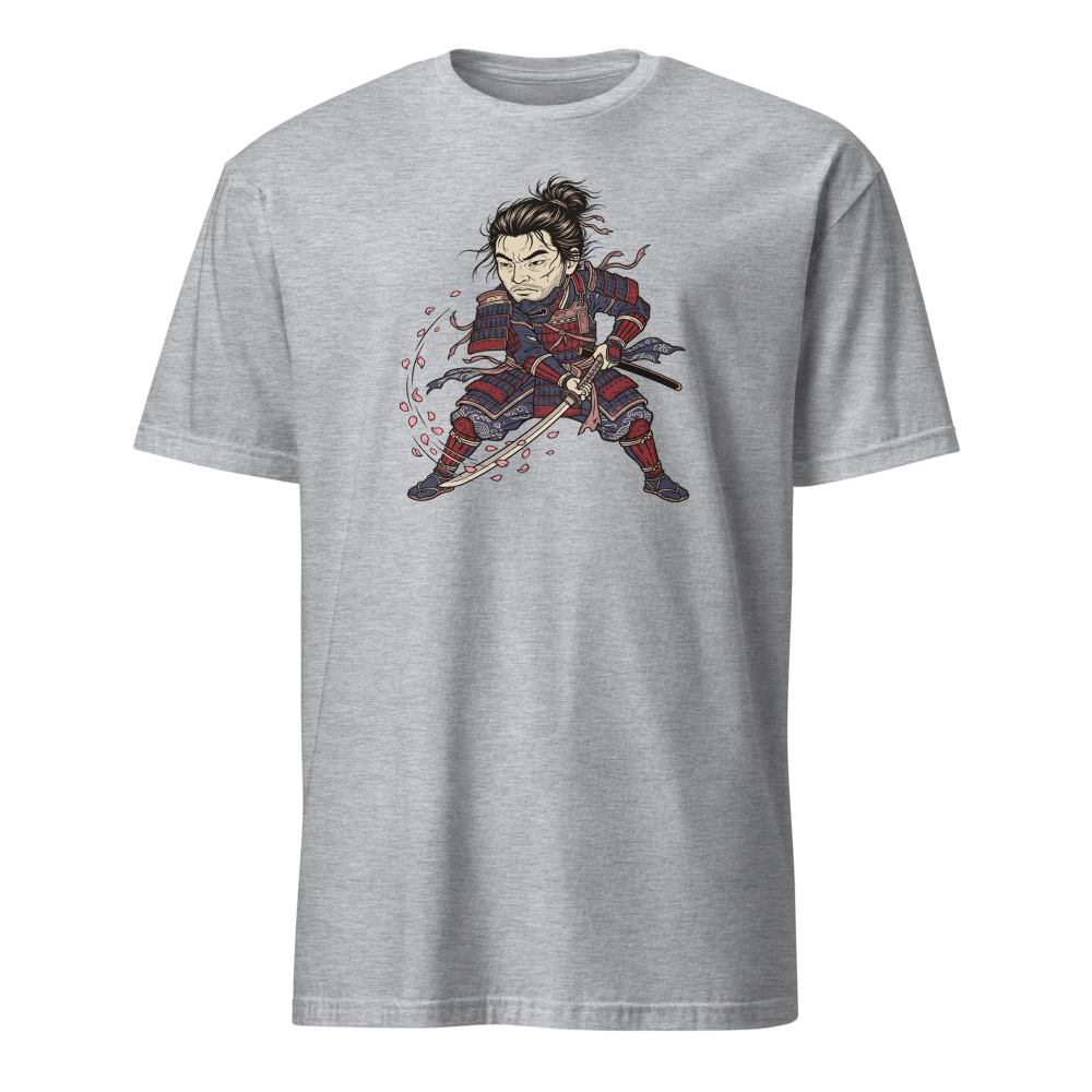 Lone Samurai Ghost Ukiyo-e Woodblock Graphic Tee — sport grey front view