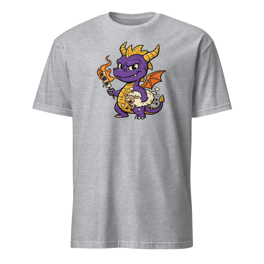 Purple Dragon Marshmallow Roast Retro Gamer Tee — sport grey front view