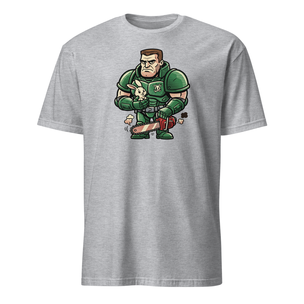 Space Marine Bunny Hug Halftone Pop Art Tee — sport grey front view