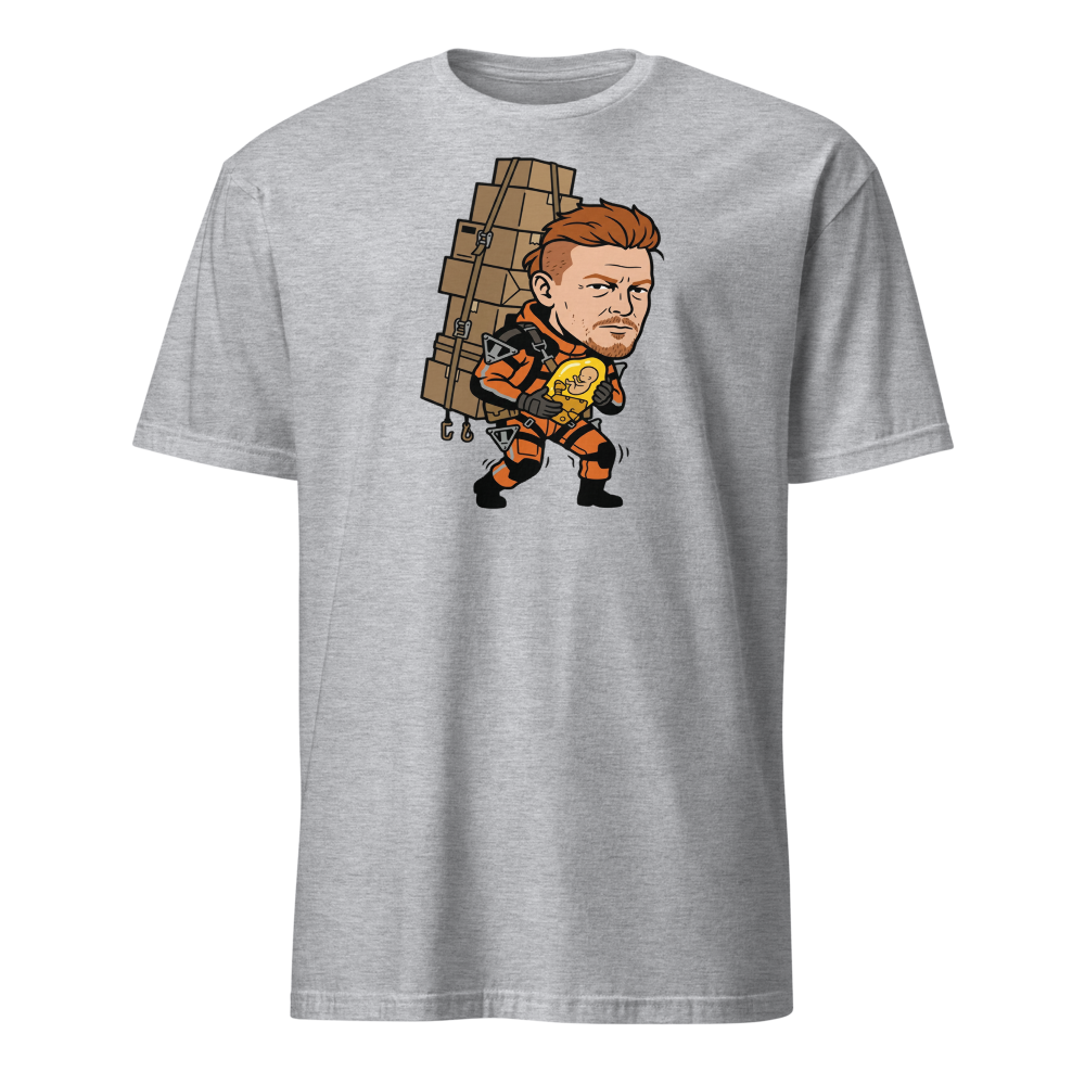 Overworked Courier Parcel Tower Delivery Tee — sport grey front view