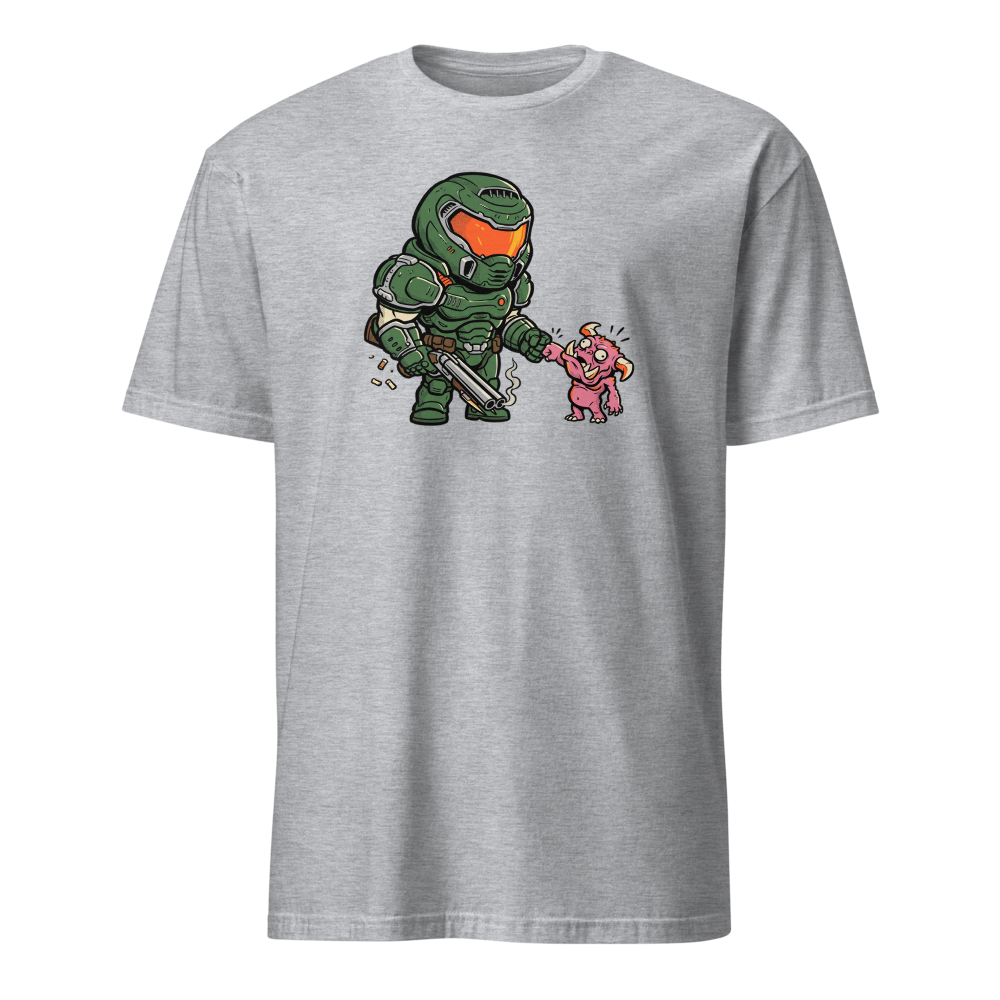 Demon Slayer Fist Bump Retro FPS Comic Tee — sport grey front view
