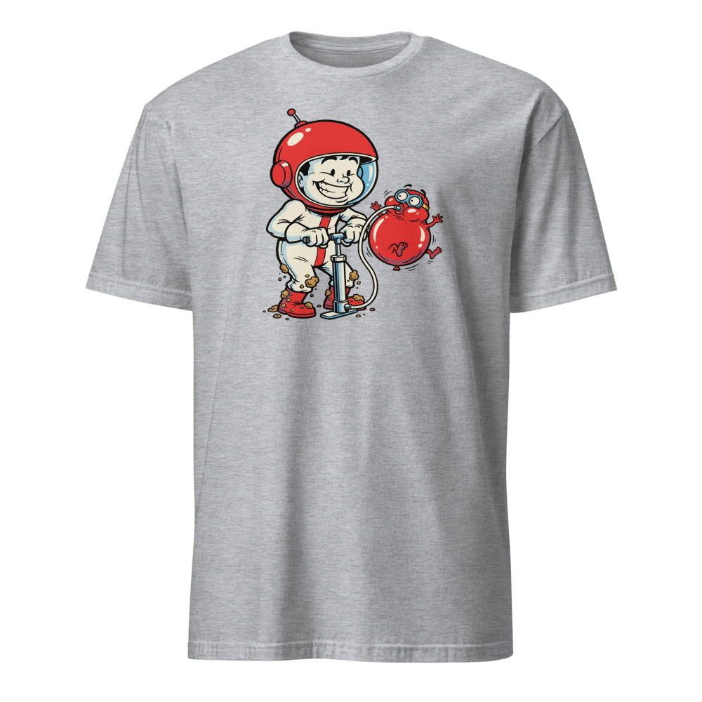 Retro Arcade Pump Clown Comic Ink Graphic Tee — sport grey front view