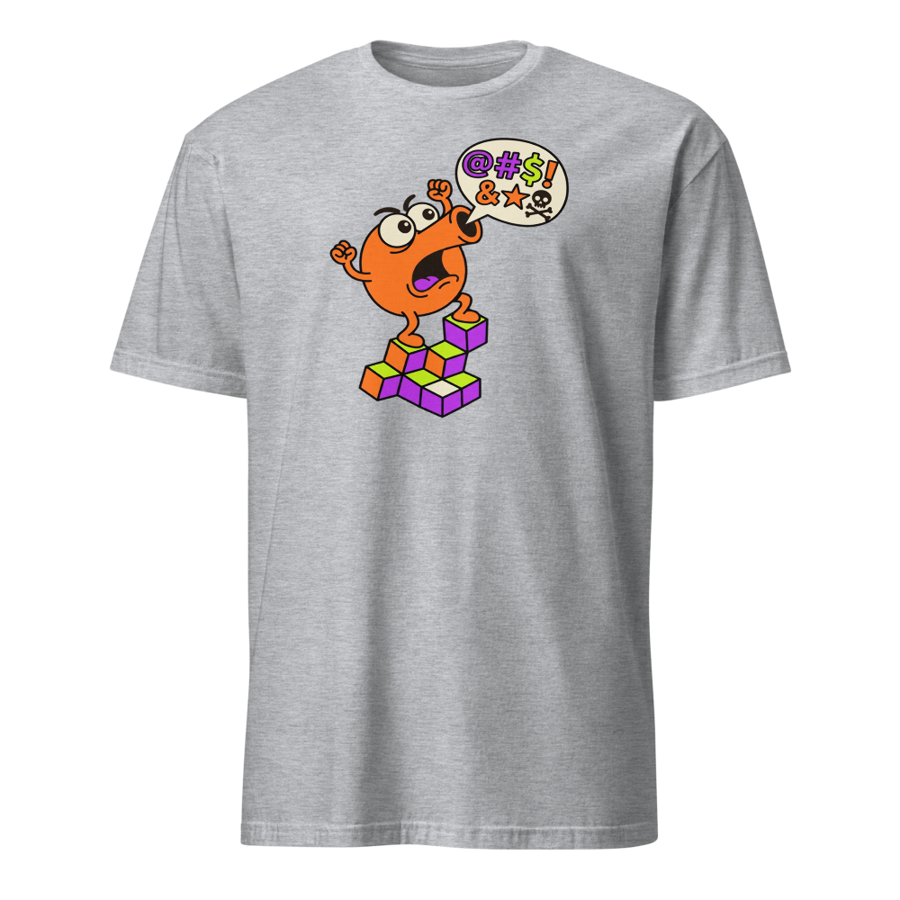 Rage Quit Arcade Gremlin Retro Cube Pyramid Tee — sport grey front view