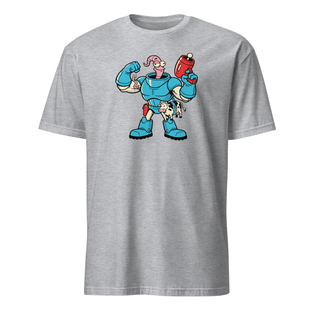 Worm Hero Super Suit Retro Gamer Graphic Tee — sport grey front view