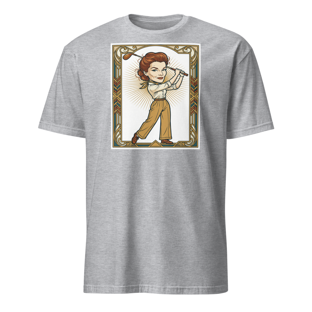 Jazz Age Golf Champion Art Deco Caricature Tee — sport grey front view
