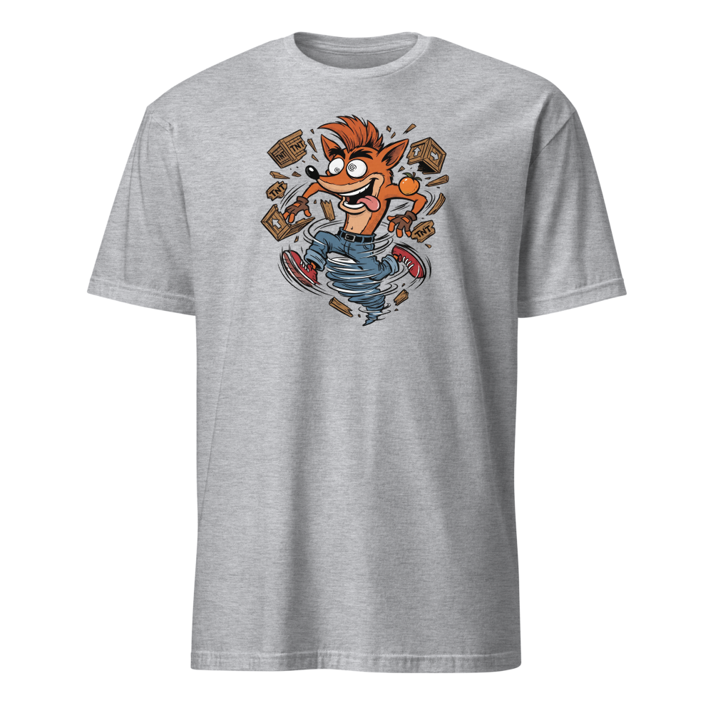 Spin Attack Marsupial Crate Smasher Retro Gaming Tee â€” Sport Grey front view