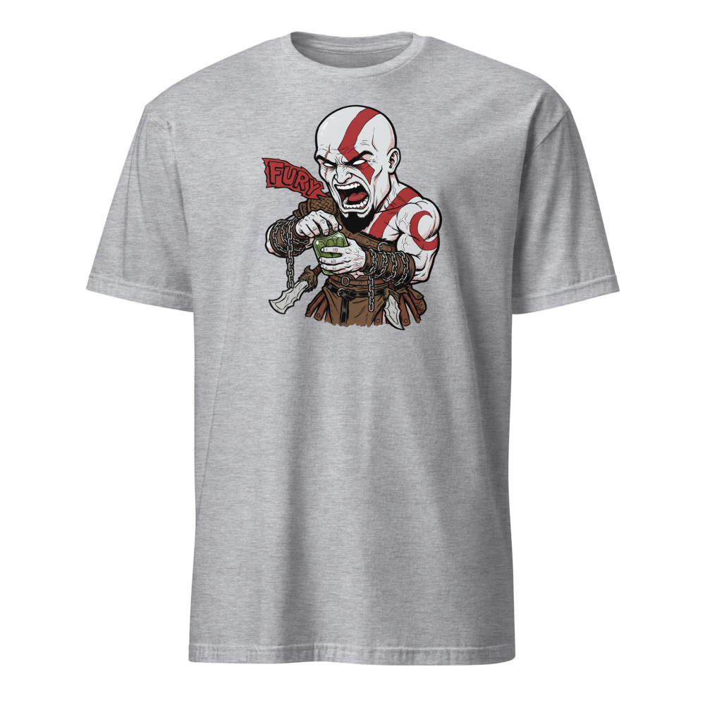 Spartan Rage Pickle Jar Comic Ink Gamer Tee â€” Sport Grey front view