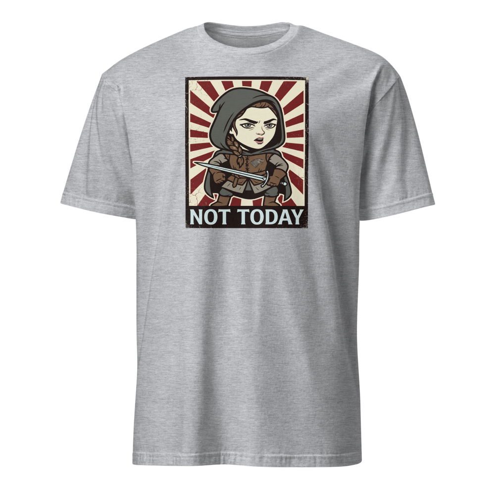 Not Today Hooded Assassin Propaganda Tee — sport grey front view