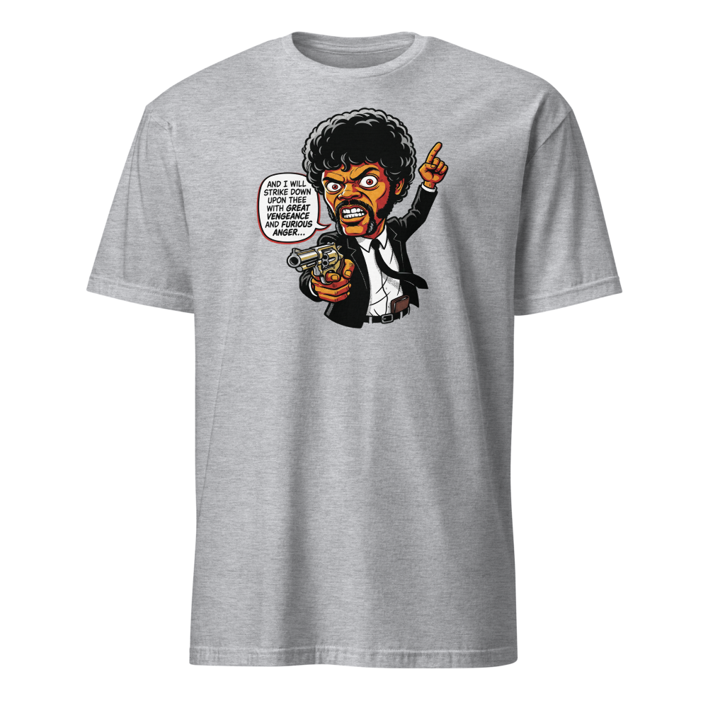 Righteous Hitman Halftone Pop Art Movie Tee — sport grey front view