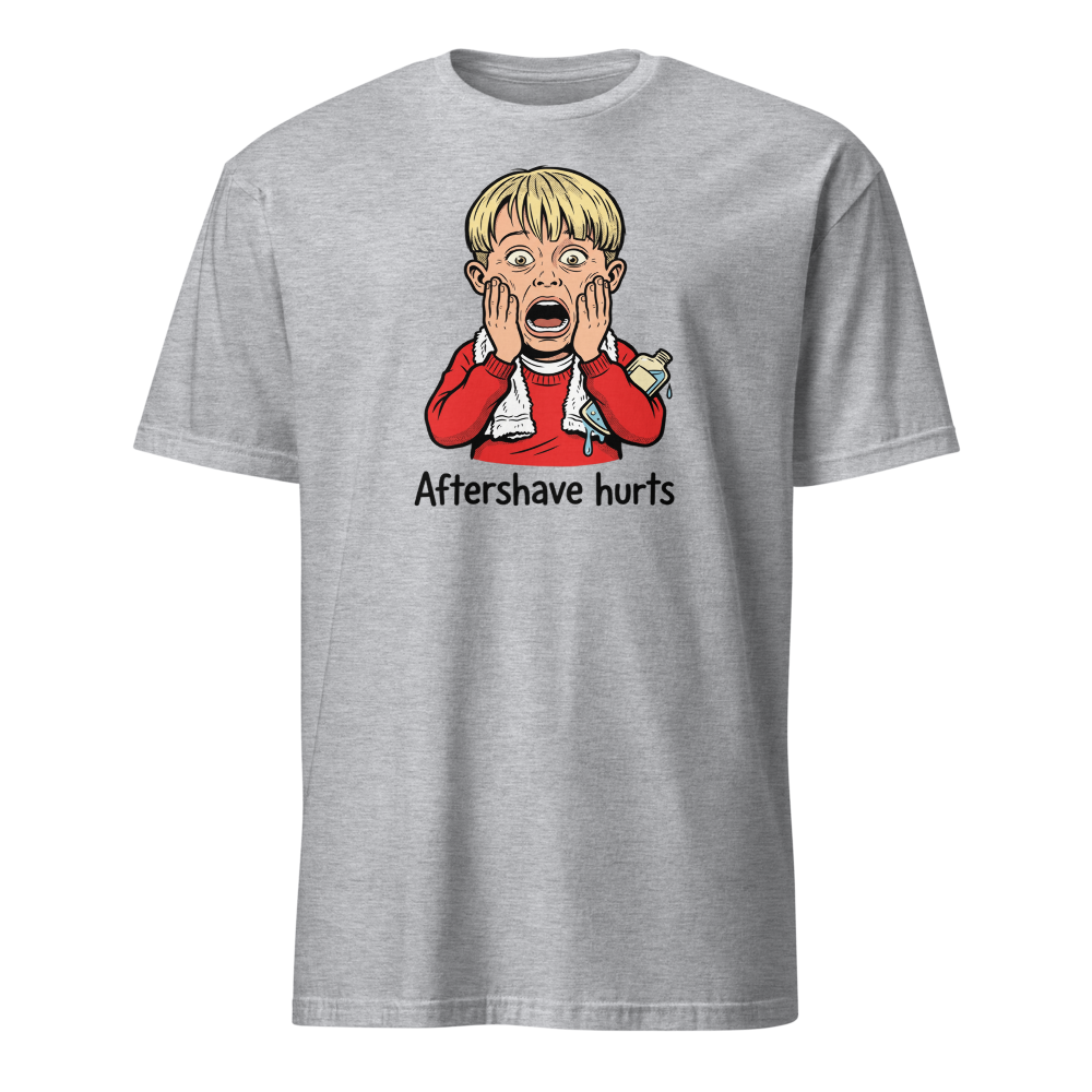 Aftershave Hurts Suburban Scream Comedy Tee — sport grey front view