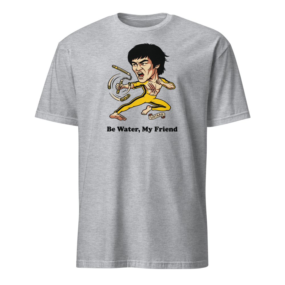 Flying Kick Kung Fu Master Tattoo Flash Tee — sport grey front view