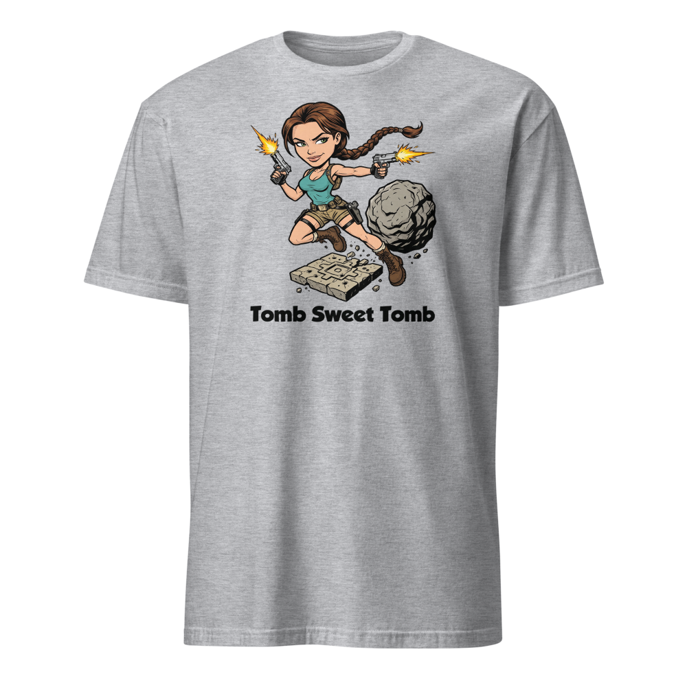 Tomb Sweet Tomb Action Heroine Adventure Tee — sport grey front view