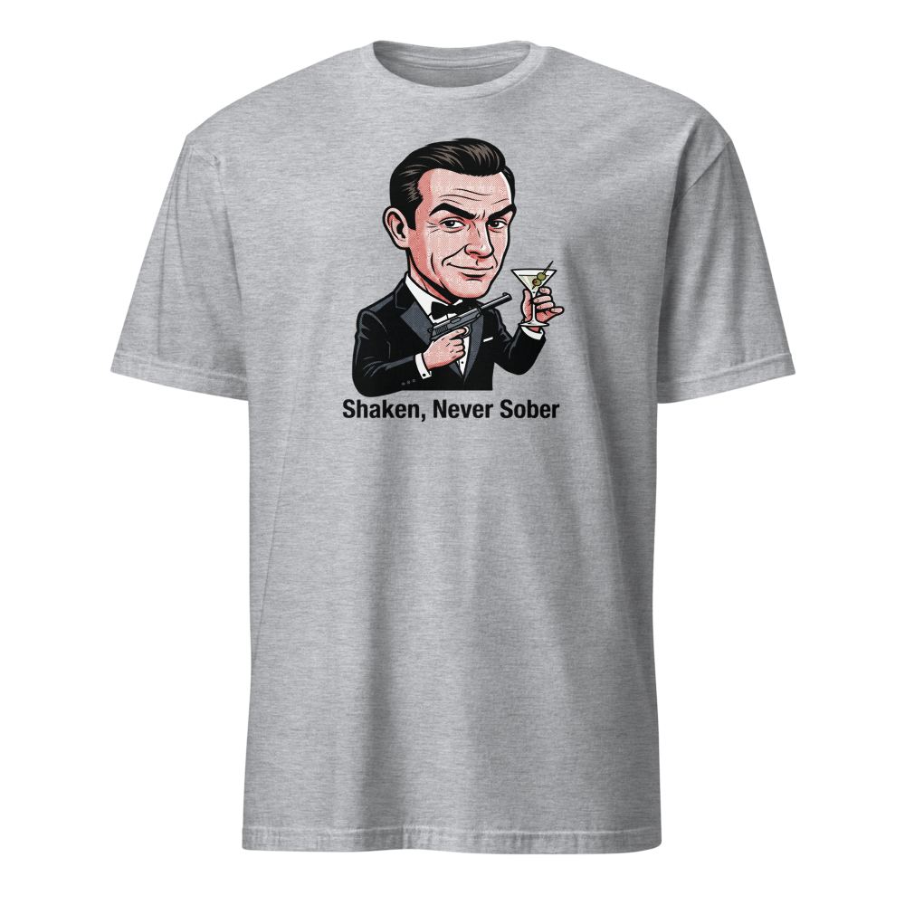 Pop Art Super Spy Martini Tuxedo Tee — Classic Tee — sport grey front view