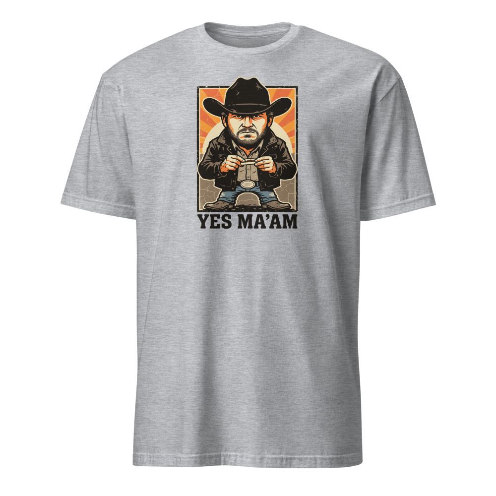 Yes Ma'am Ranch Hand Sunset Cowboy Western Tee — sport grey front view