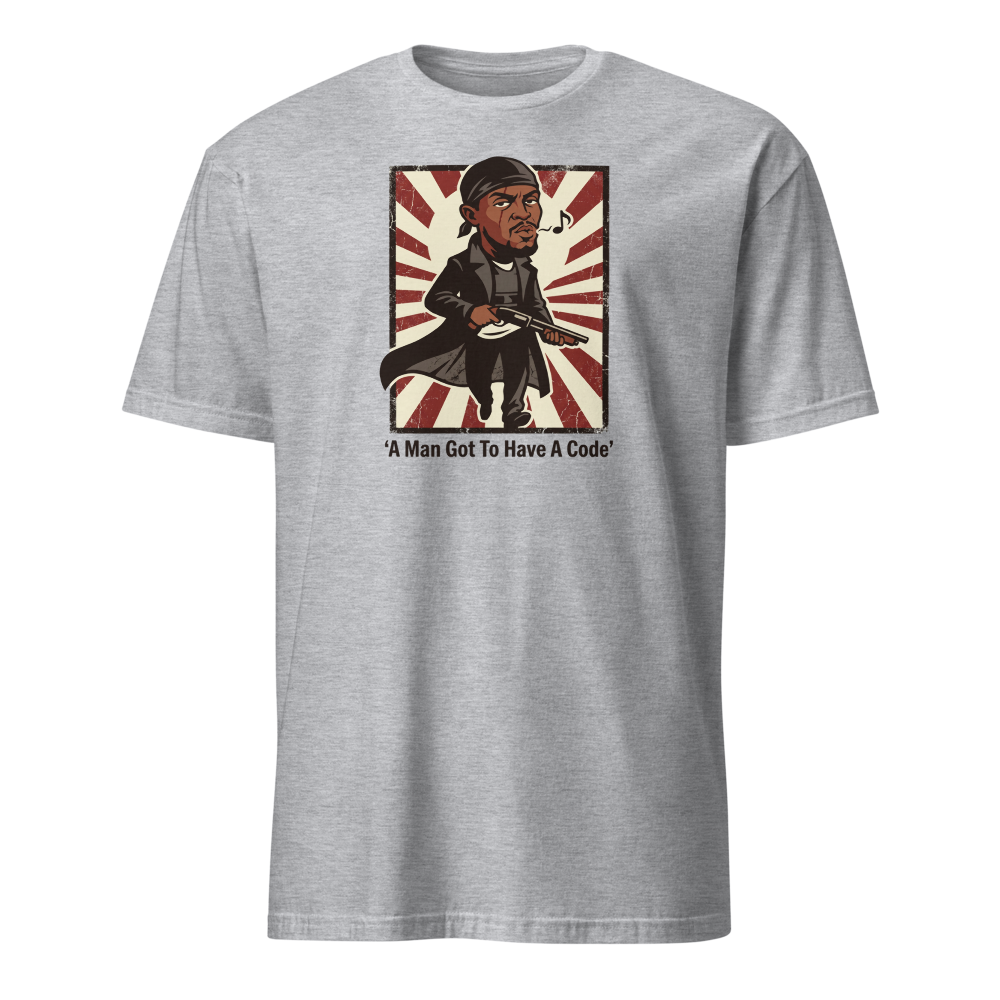 Whistling Stick-Up Man Code Propaganda Tee — sport grey front view
