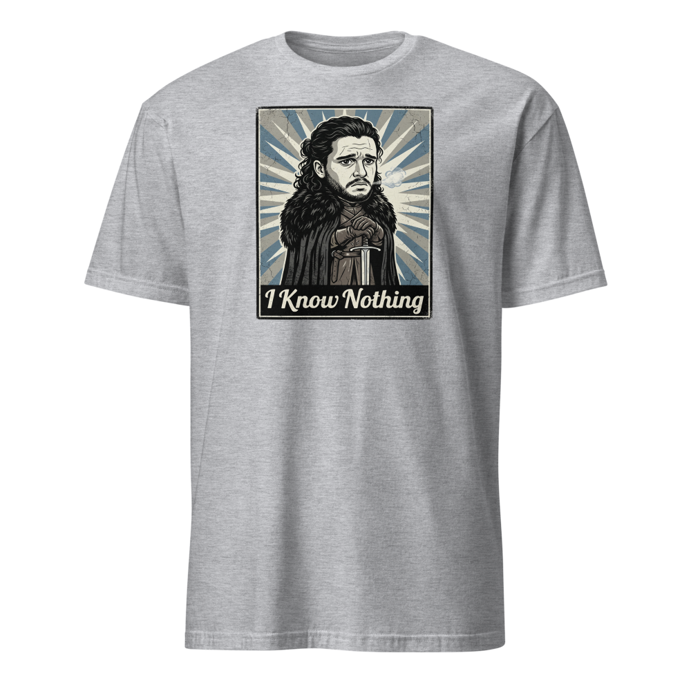 I Know Nothing Brooding Northern Hero Propaganda Tee — sport grey front view