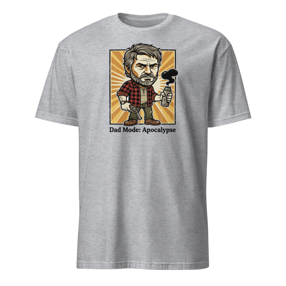 Dad Mode Apocalypse Grumpy Survival Dad Graphic Tee — sport grey front view
