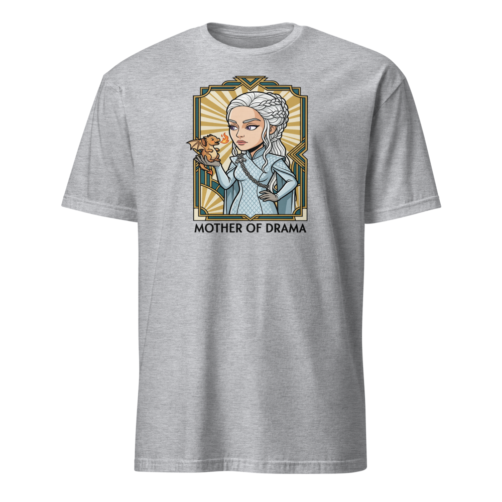 Mother of Drama Silver Queen Dragon Deco Tee — sport grey front view