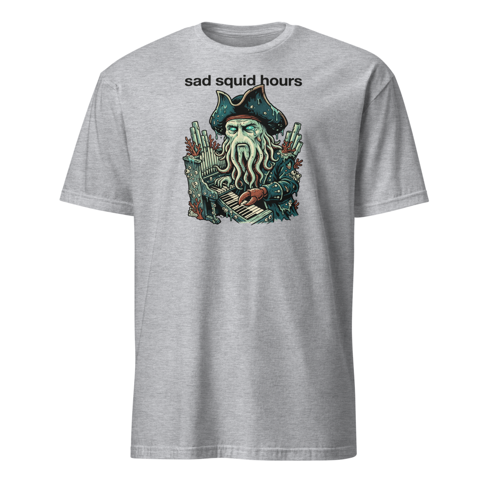 Sad Squid Hours Cursed Sea Captain Pop Art Tee — sport grey front view