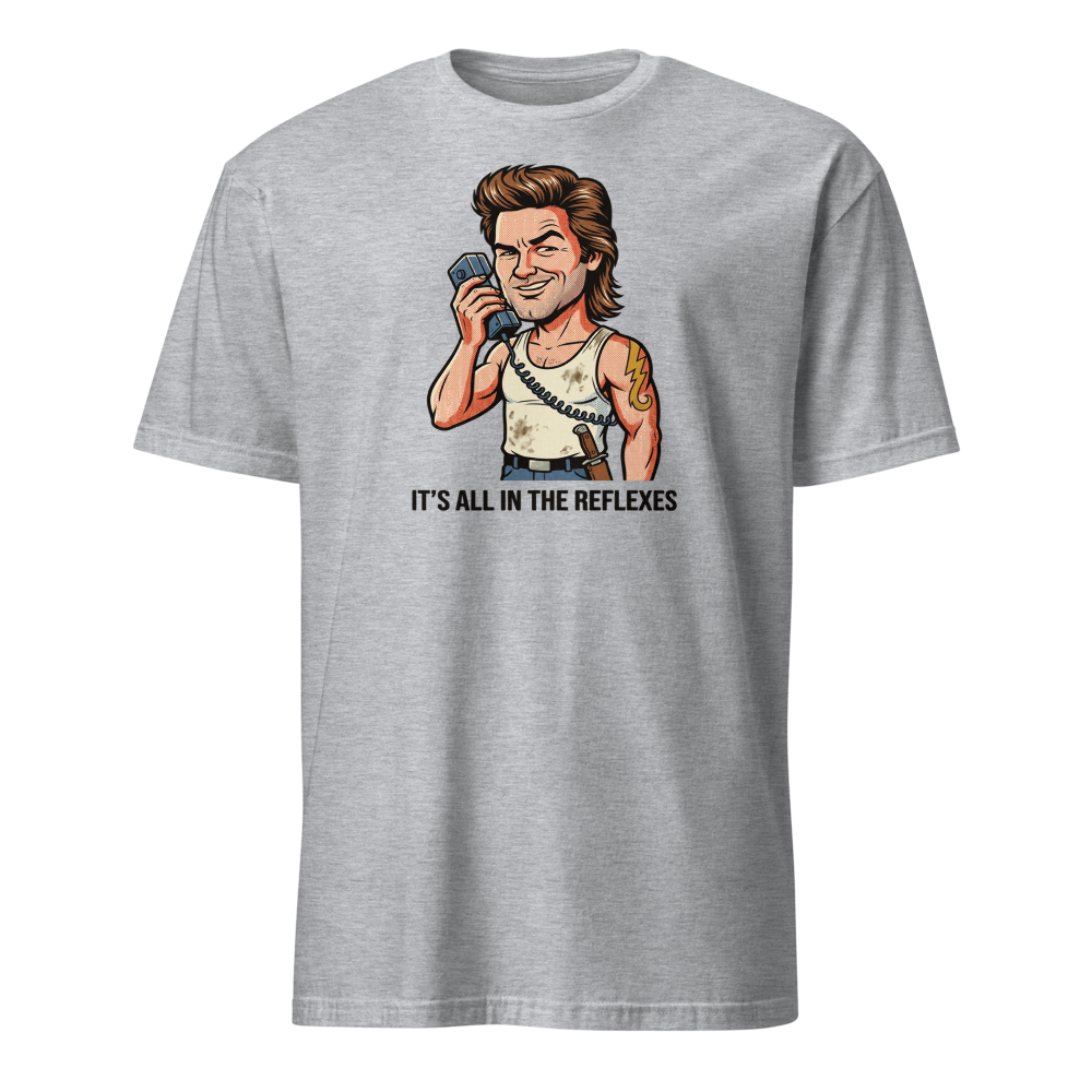 Reflexes Trucker CB Radio Halftone Pop Art Tee — sport grey front view