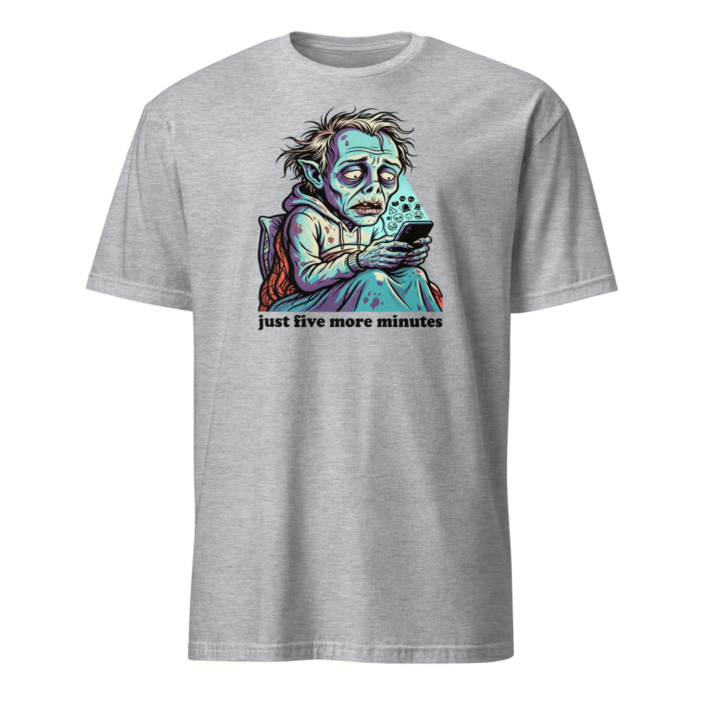 3AM Phone Gremlin Doomscroll Halftone Tee — sport grey front view