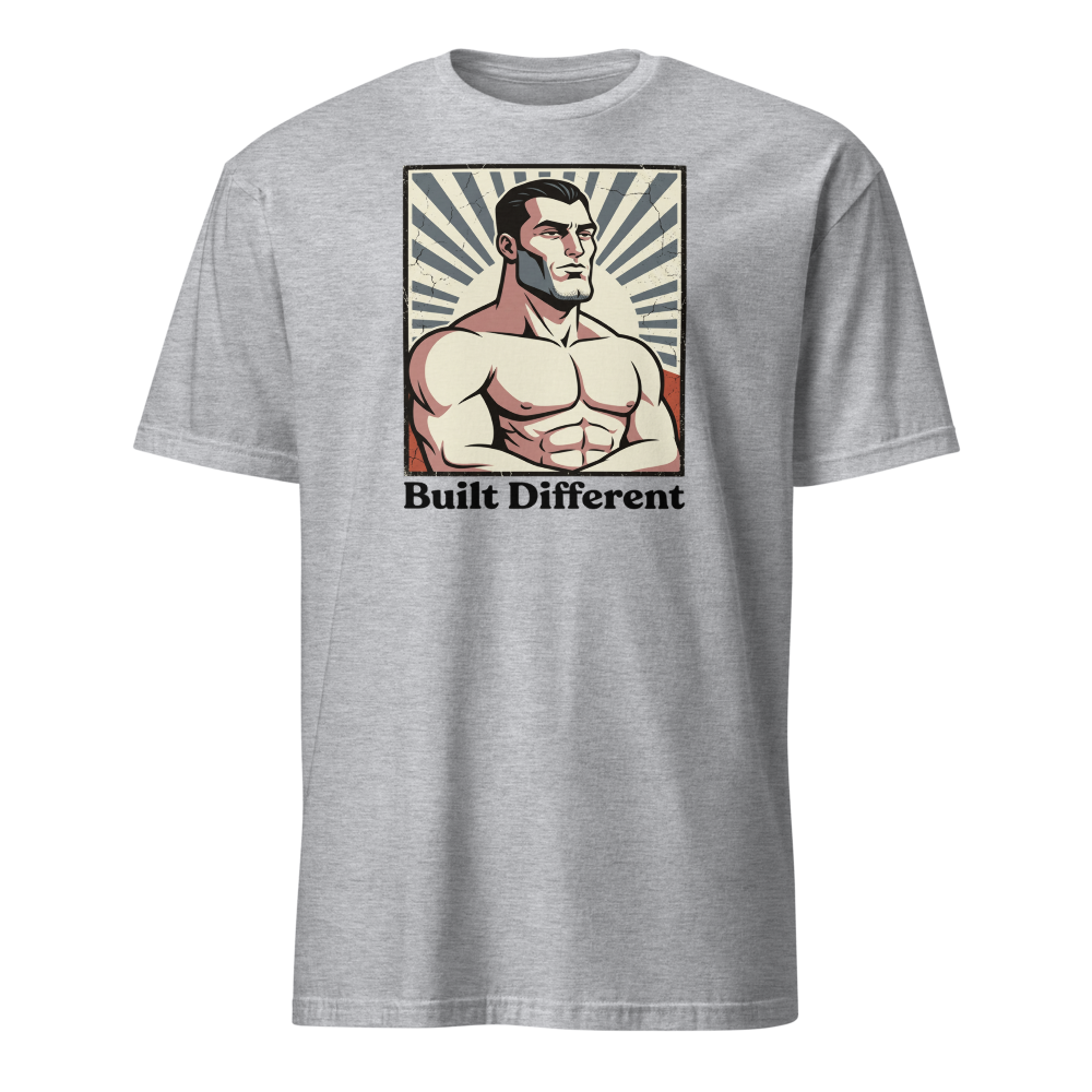 Built Different Chiseled Jaw Propaganda Meme Tee — sport grey front view