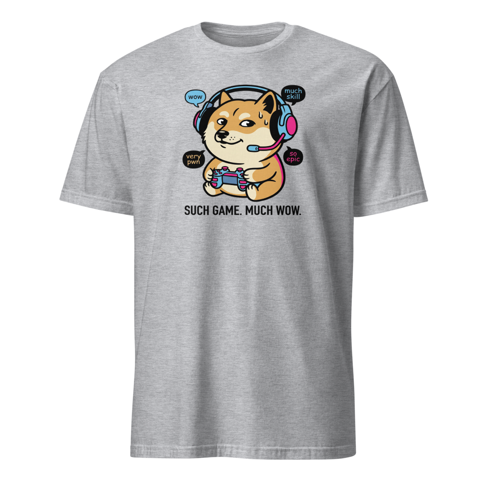 Sweaty Shiba Streamer Such Wow Gaming Meme Tee — sport grey front view