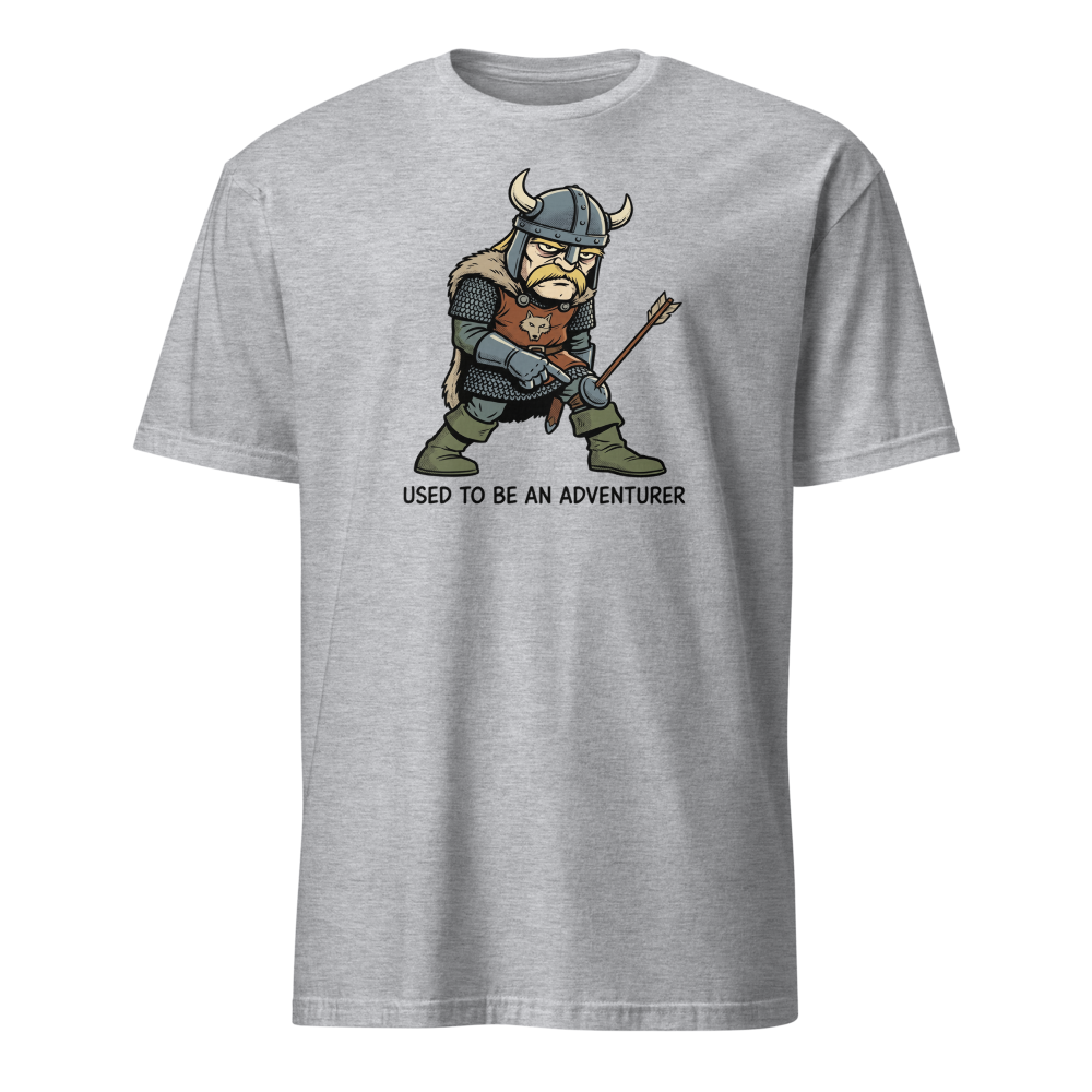 Retired Adventurer City Guard Comic Ink Tee — sport grey front view